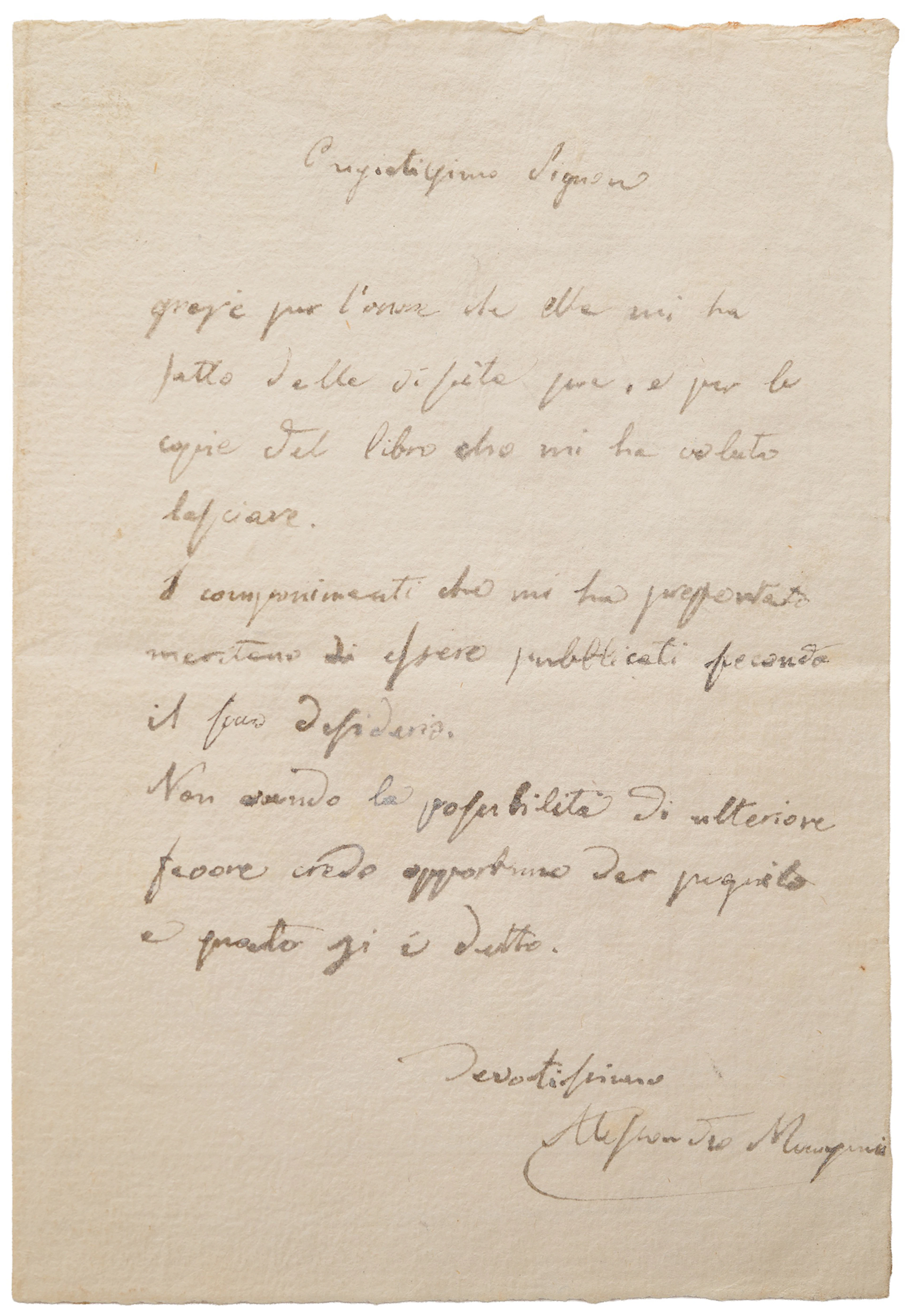 Alessandro Manzoni Autograph Letter Signed