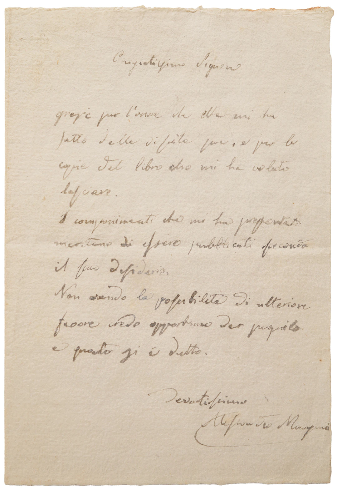 Alessandro Manzoni Autograph Letter Signed