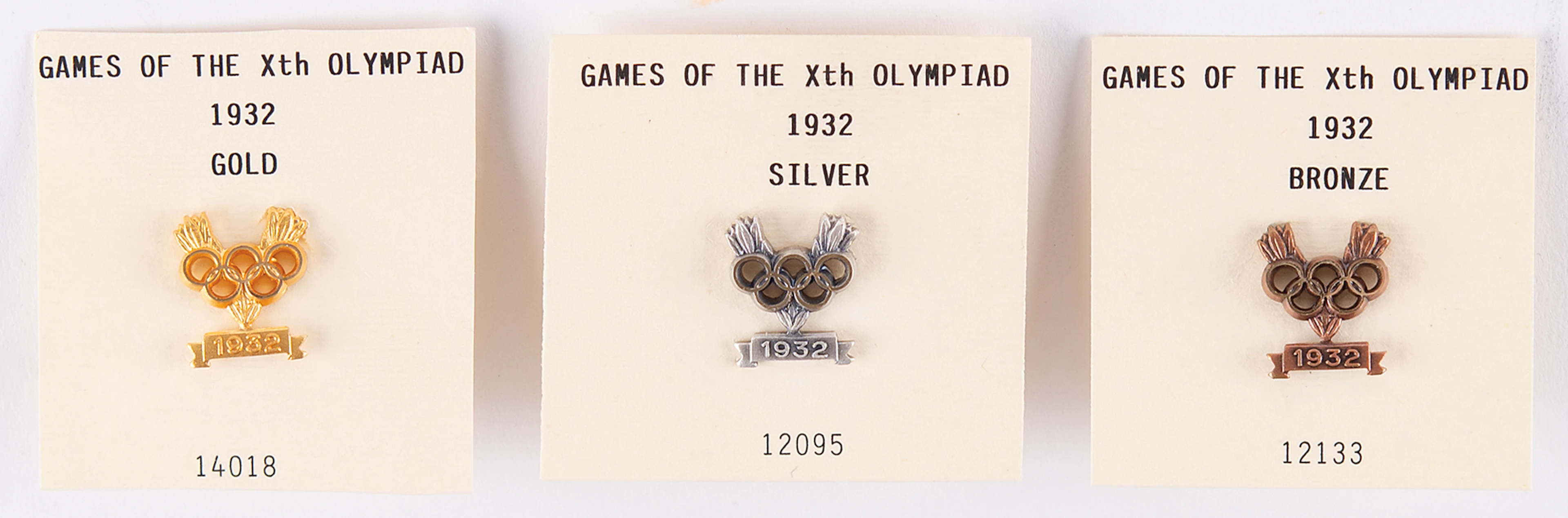 Los Angeles 1932 Summer Olympics Set of (3) Winner's Medals Pins