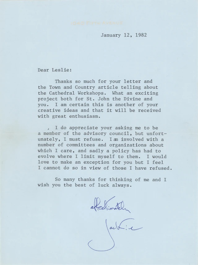 Jacqueline Kennedy Typed Letter Signed to Her Favored Fabric Designer