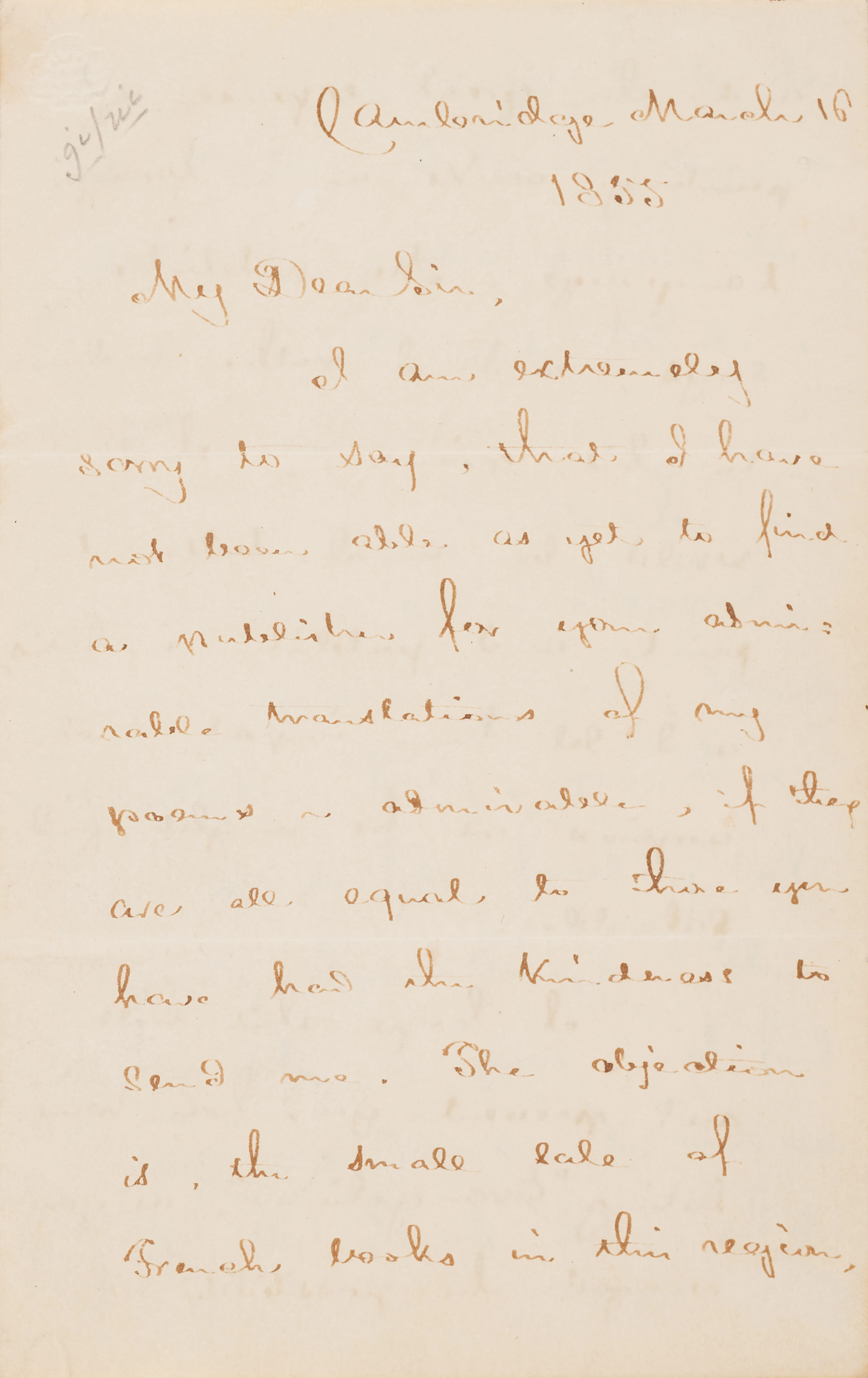 Henry Wadsworth Longfellow Autograph Letter Signed on "admirable translations