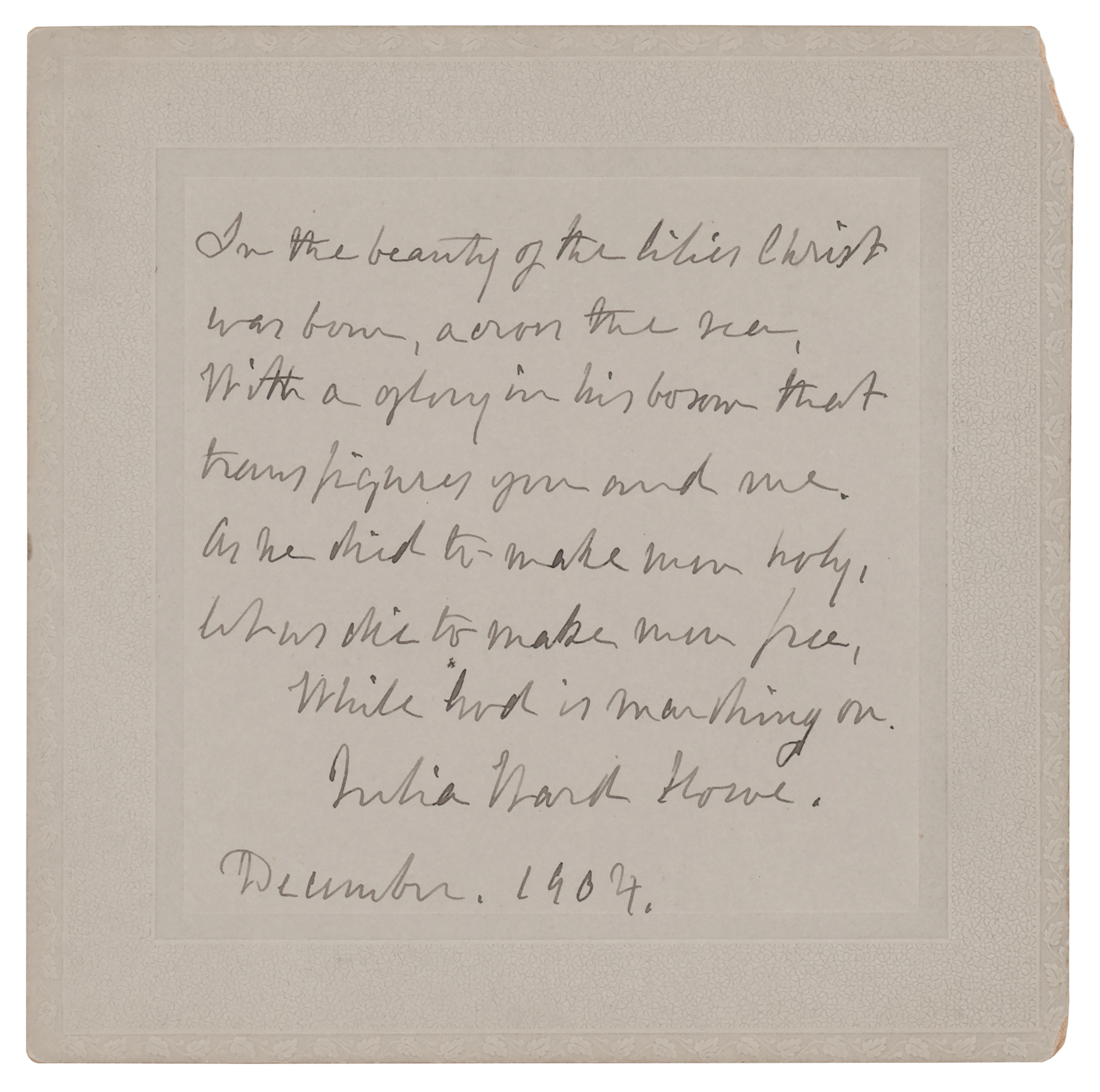 Julia Ward Howe Autograph Quote Signed from 'The Battle Hymn of the Republic'