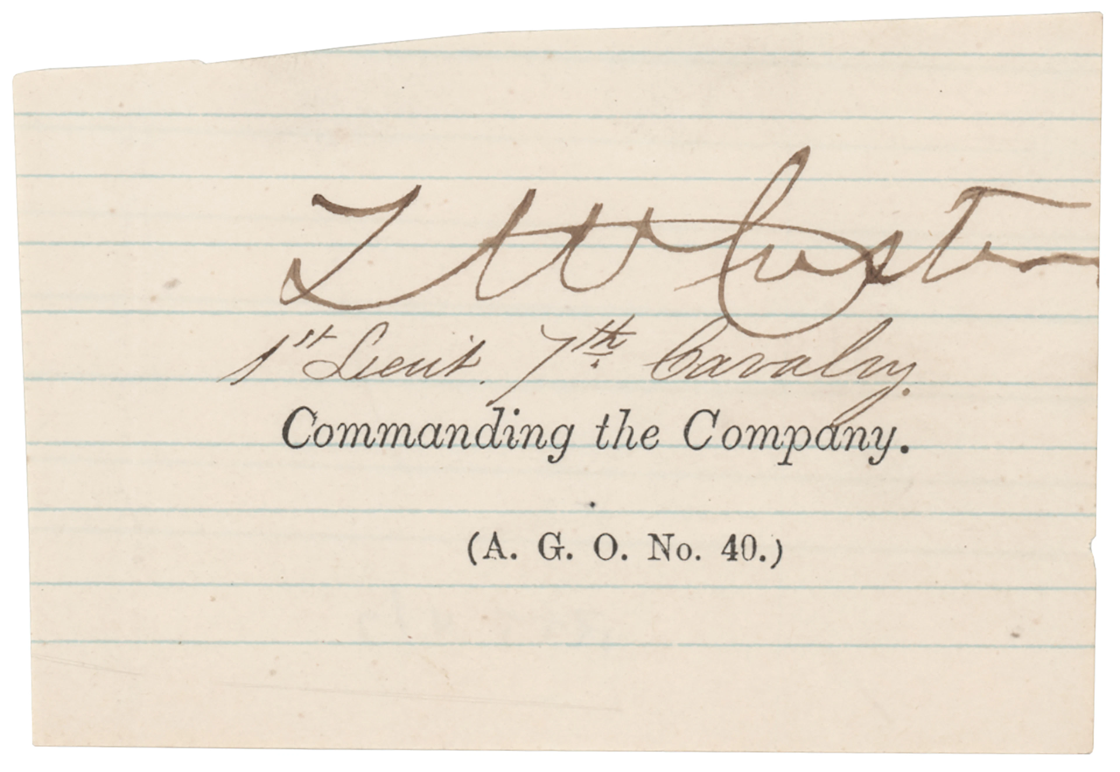 Thomas W. Custer Signature - Two-Time Medal of Honor Recipient, Killed