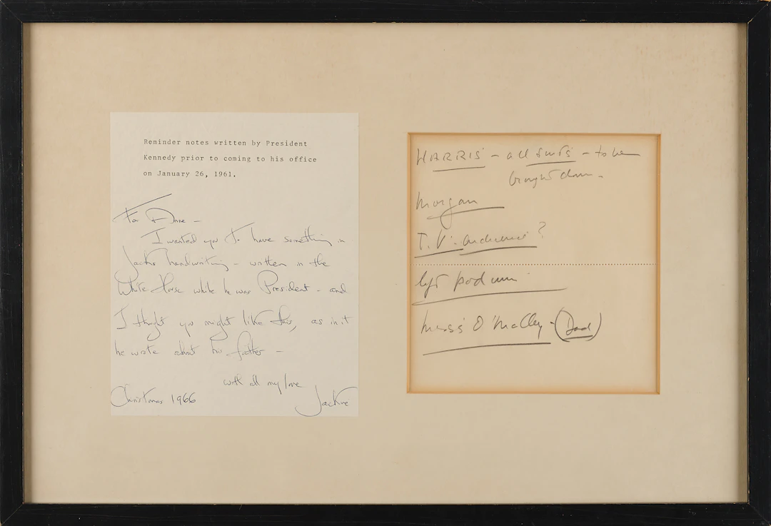 John F. Kennedy Handwritten Notes as President and Jacqueline Kennedy