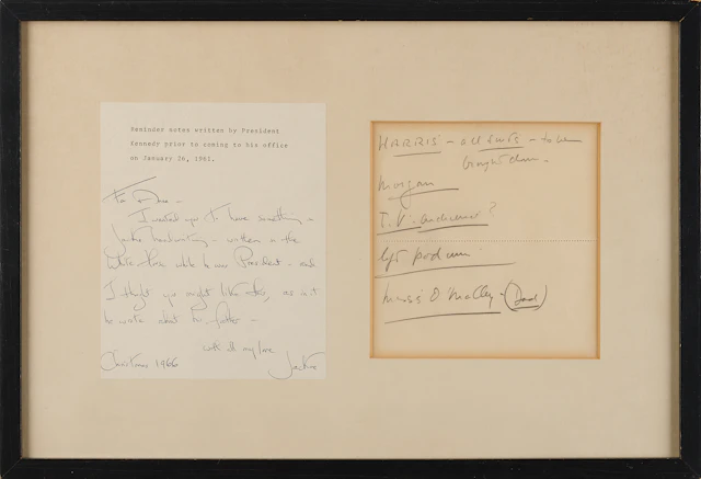 John F. Kennedy Handwritten Notes as President and Jacqueline Kennedy