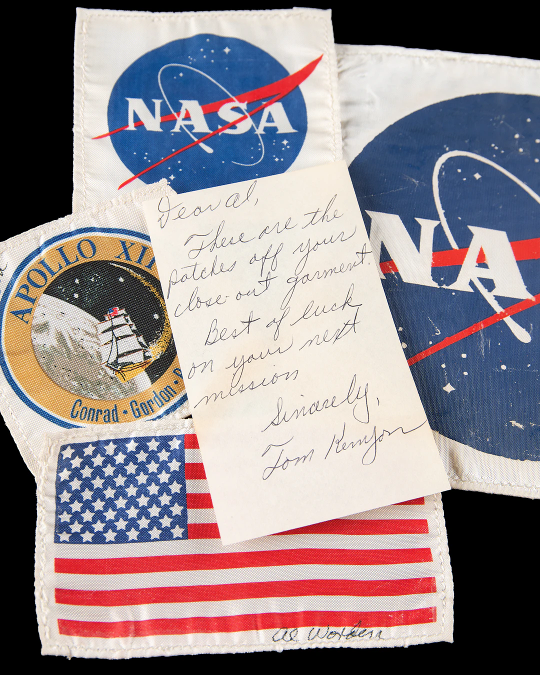 Al Worden (4) Signed Beta Patches from His Apollo 12 Close-Out Garment