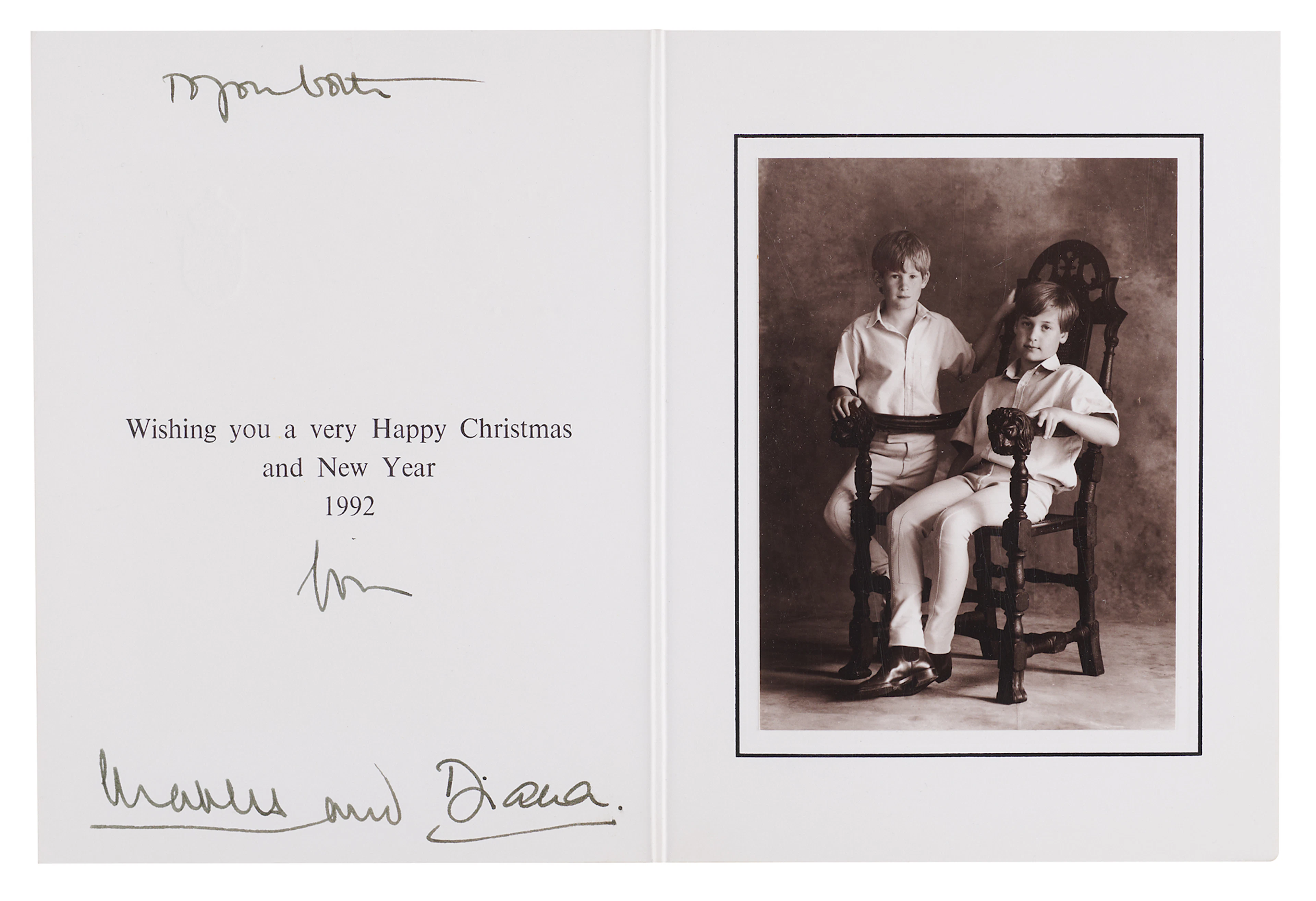 Princess Diana and King Charles III Signed Christmas Card (1992)
