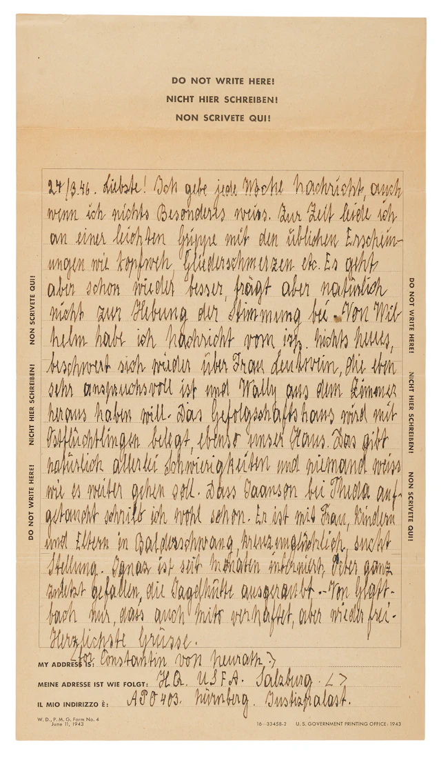 Konstantin von Neurath Autograph Letter Signed from Nuremberg to His