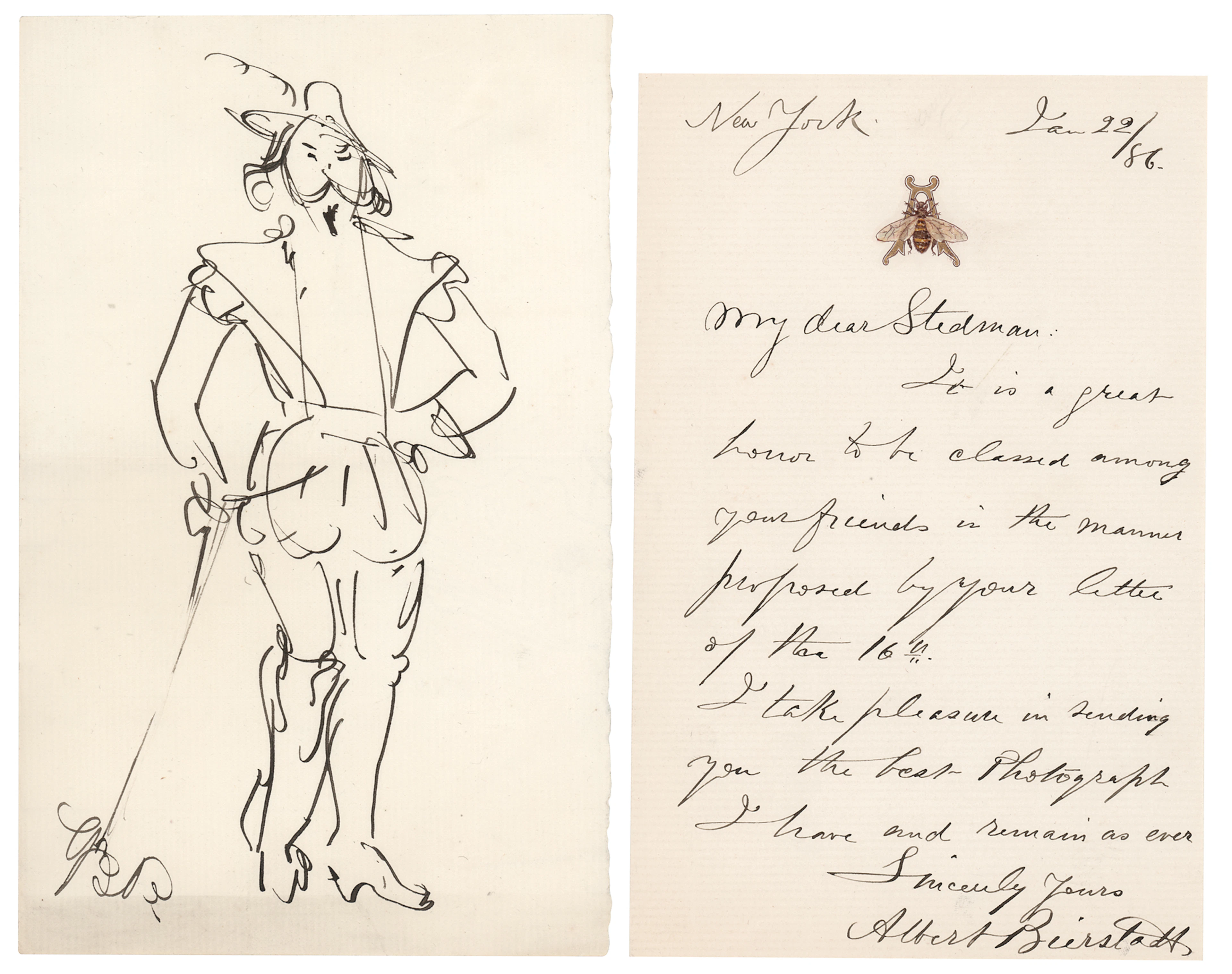 Albert Bierstadt (2) Signed Items - Autograph Letter and Sketch