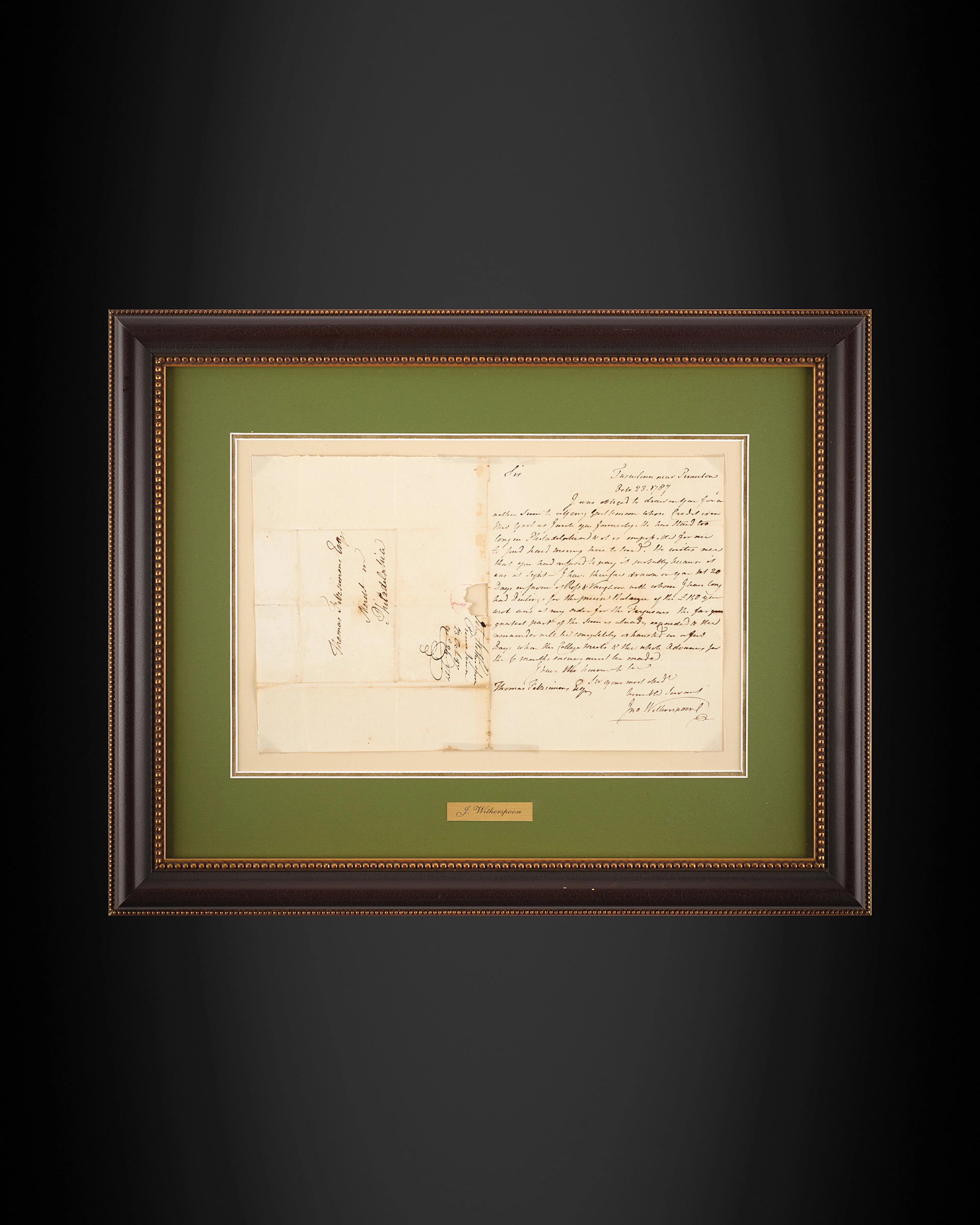John Witherspoon Autograph Letter Signed to Constitution Signer Thomas