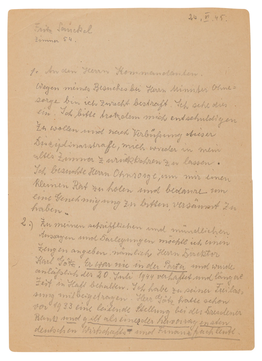 Fritz Sauckel Autograph Letter Signed, Naming a Nazi Banker for His Defense