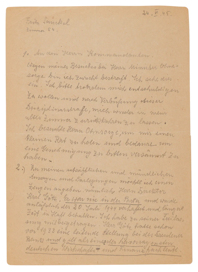 Fritz Sauckel Autograph Letter Signed, Naming a Nazi Banker for His Defense