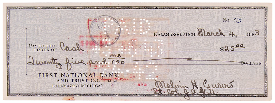 Melvin Purvis Signed Check