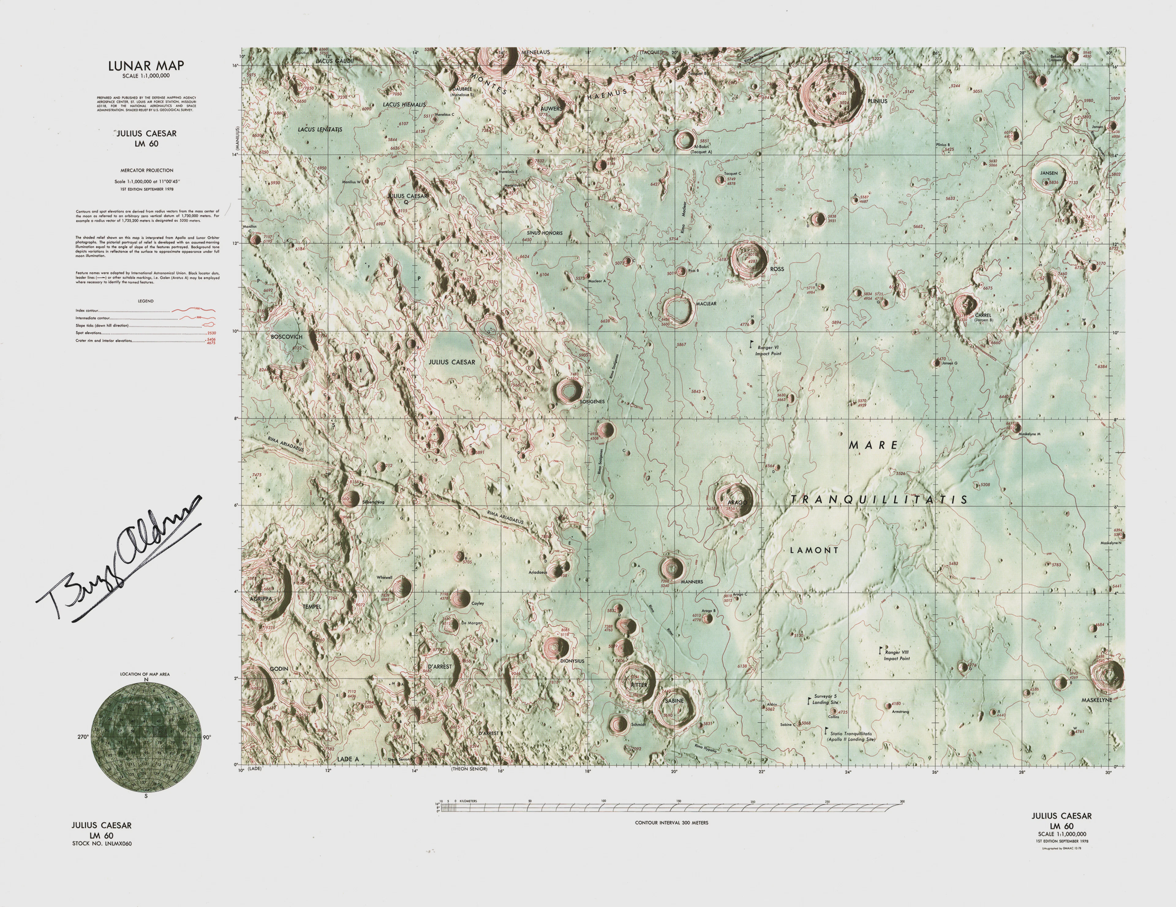 Buzz Aldrin Signed 'Lunar Map' Print - 22˝ x 17˝