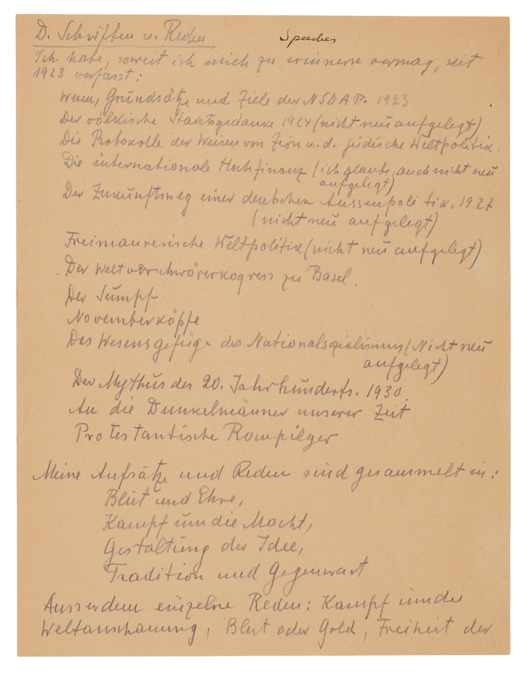 Alfred Rosenberg Autograph Document Signed at Nuremberg, Listing the