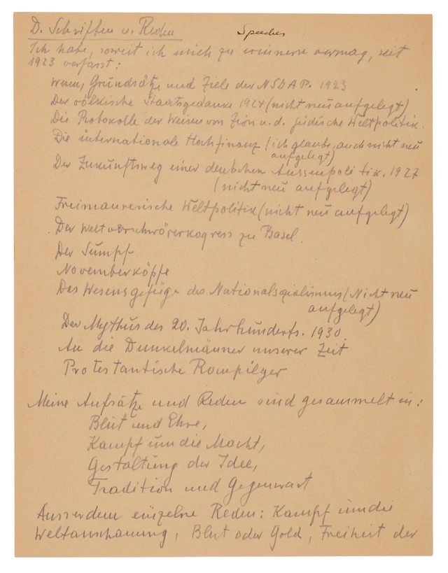 Alfred Rosenberg Autograph Document Signed at Nuremberg, Listing the