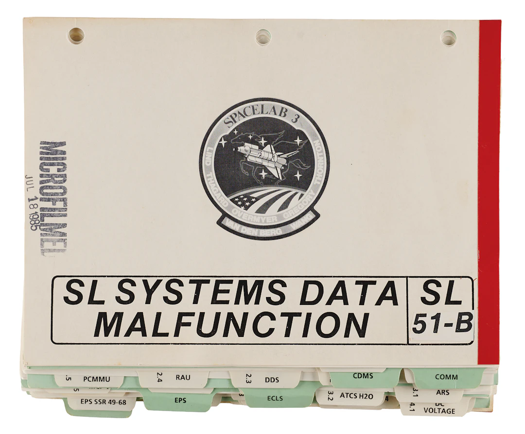 STS-51-B Spacelab Systems Data Malfunction Manual [Attested Flown]