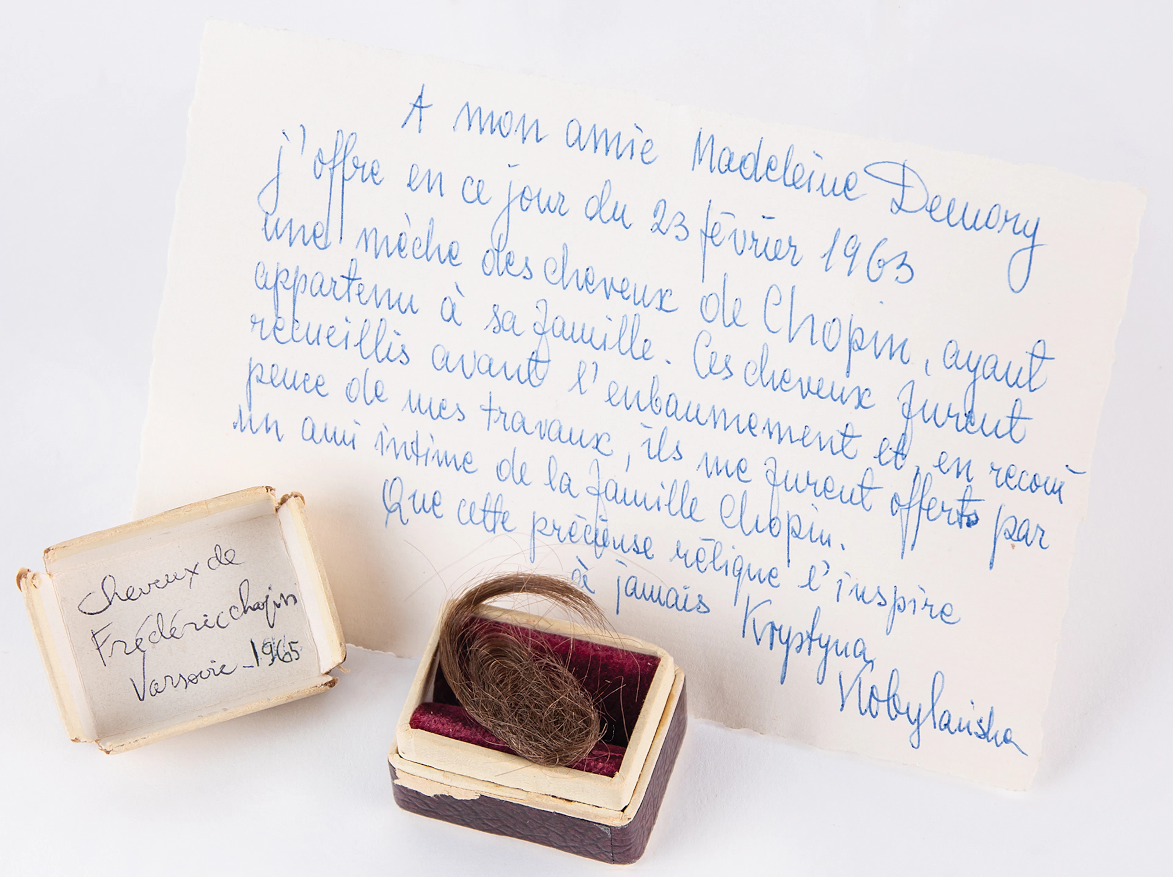 Frédéric Chopin Lock of Hair Preserved by His Family and Presented