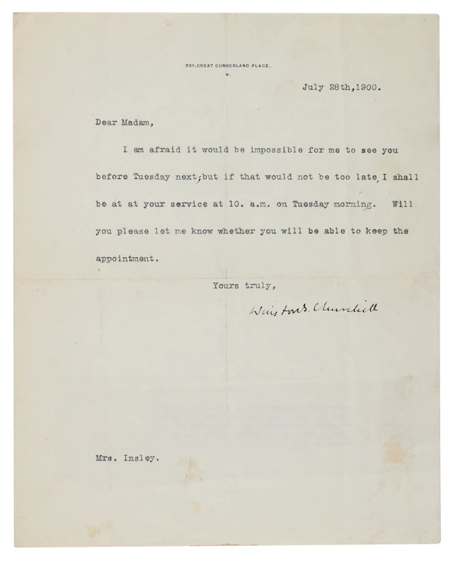Winston Churchill Typed Letter Signed (1900), Arranging an Interview