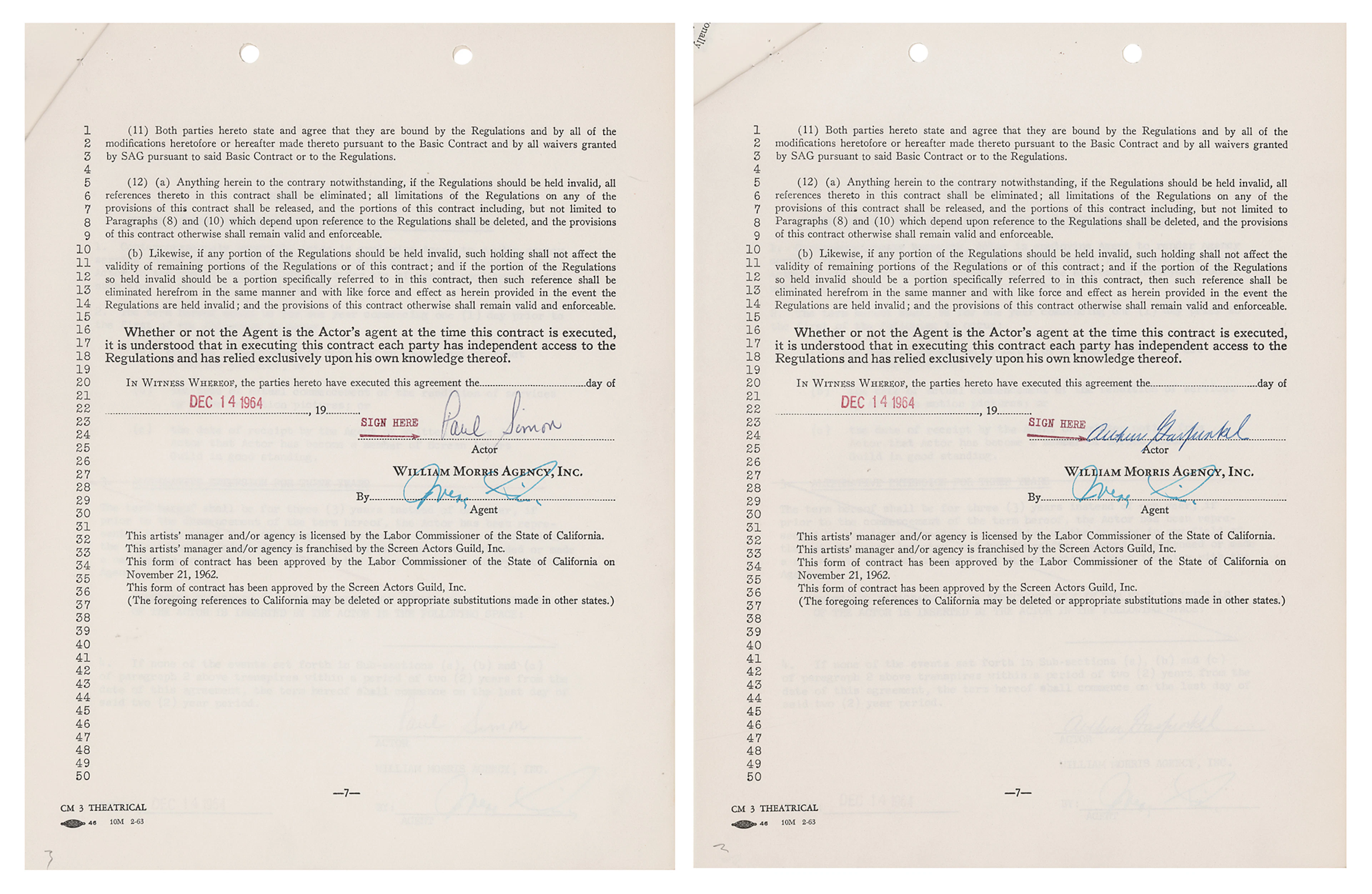 Simon and Garfunkel (2) Early Signed Agency Contracts, Executed Shortly