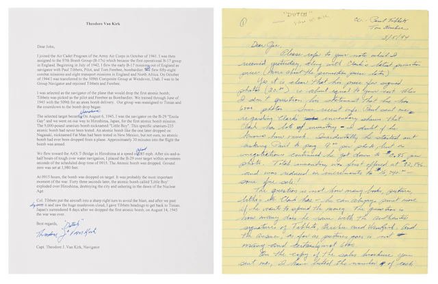 Enola Gay: Theodore 'Dutch' Van Kirk (2) Signed Letters
