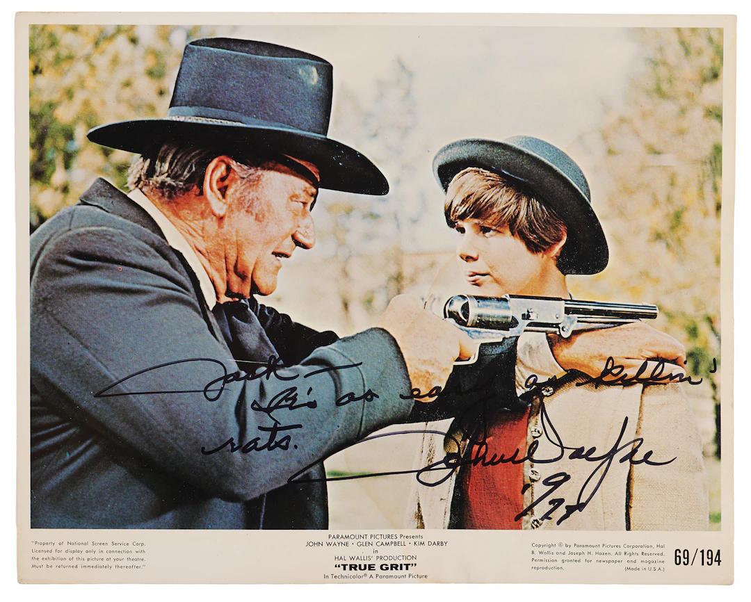 John Wayne Signed 'True Grit' Mini Lobby Card: "It's as easy as killin' rats"
