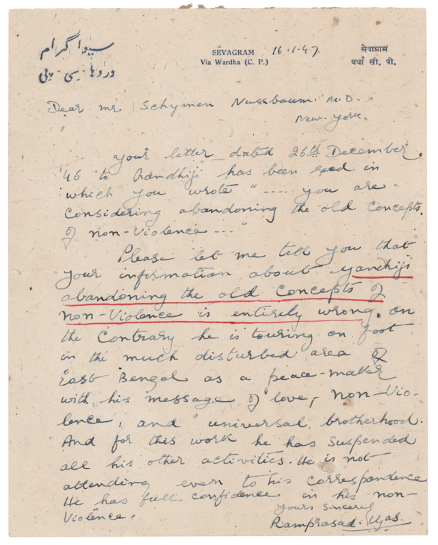 [Mohandas Gandhi] Ramprasad Vyas Autograph Letter Signed: "Your information
