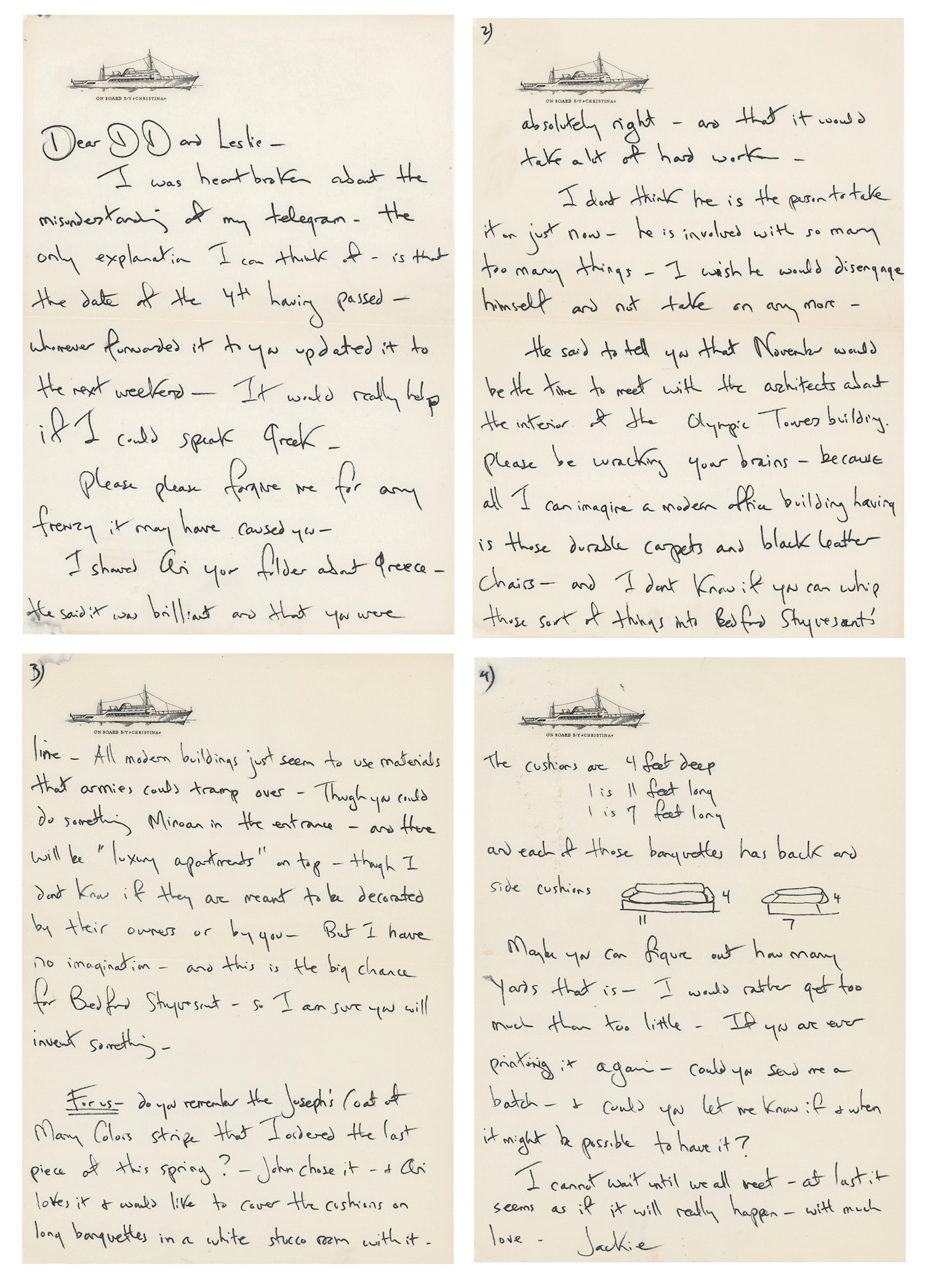 Jacqueline Kennedy Autograph Letter Signed on a Favored Fabric Selection