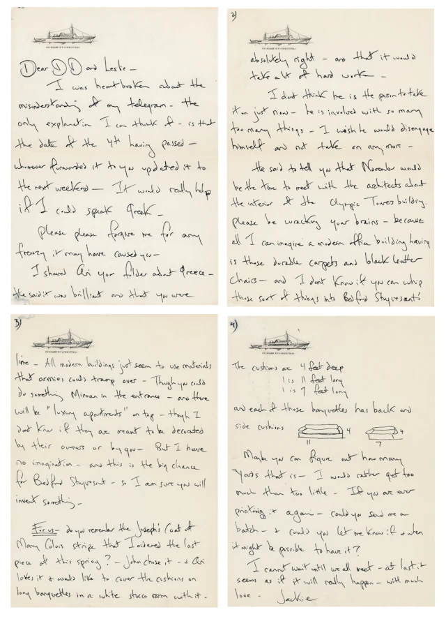 Jacqueline Kennedy Autograph Letter Signed on a Favored Fabric Selection