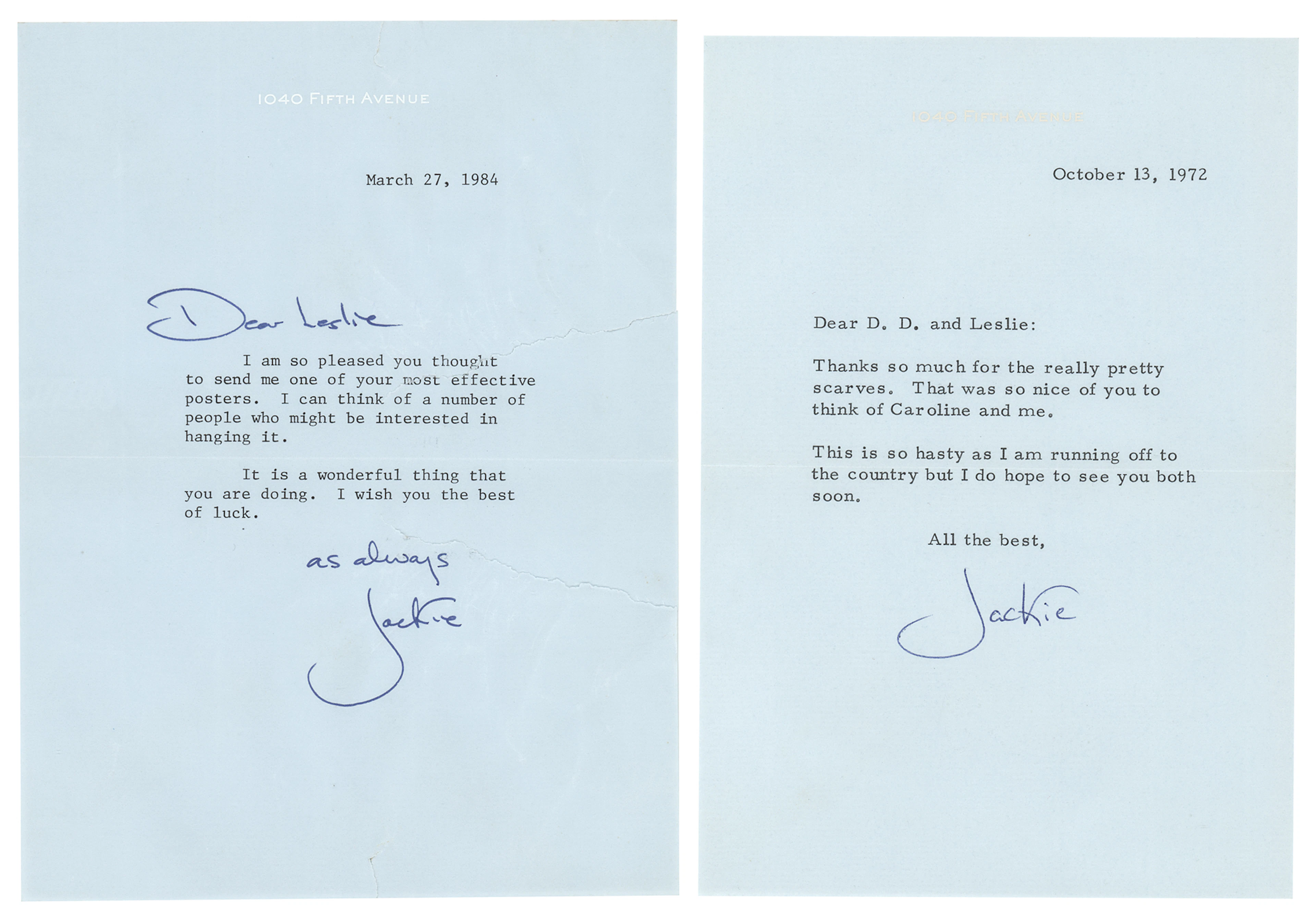 Jacqueline Kennedy (2) Typed Letters Signed to Her Favored Fabric Designers