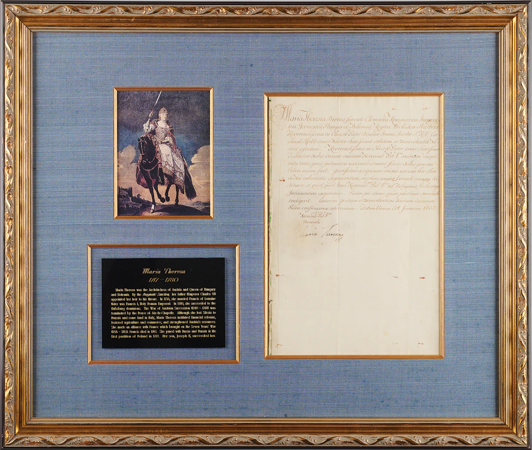 Maria Theresa Letter Signed to Cardinal Millo, Celebrating "the advancement