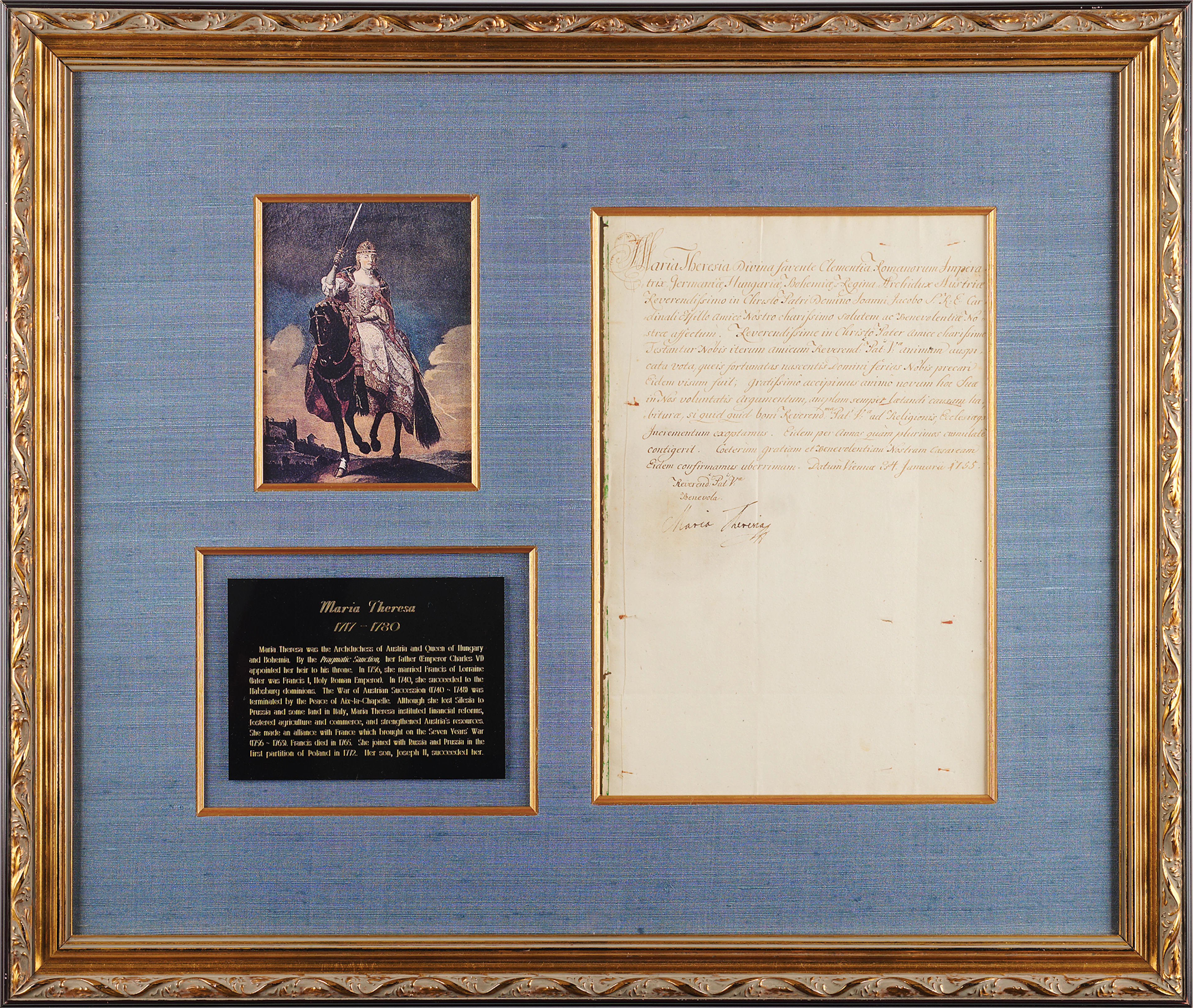 Maria Theresa Letter Signed to Cardinal Millo, Celebrating "the advancement