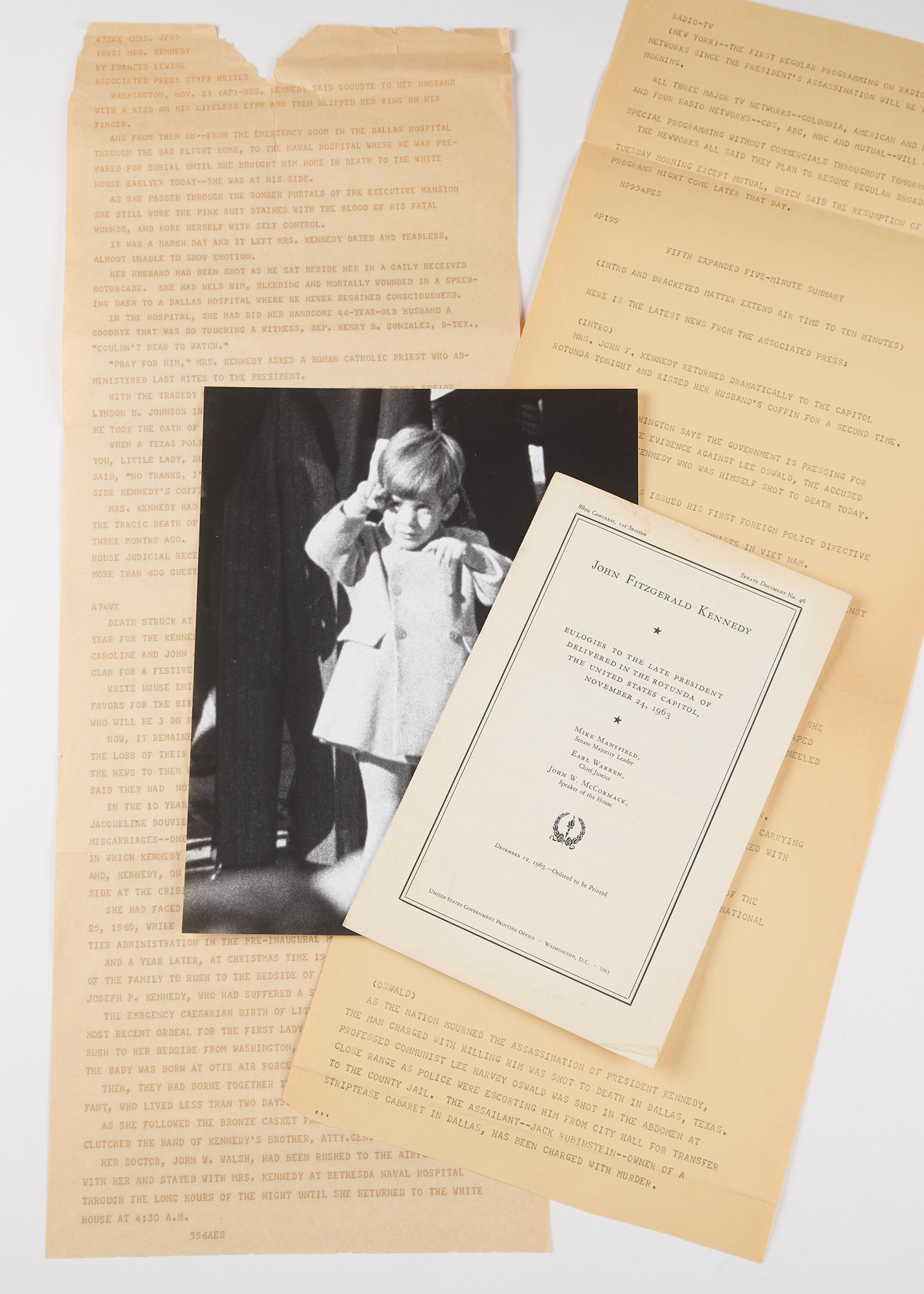 John F. Kennedy Assassination and Funeral Teletypes (2) with Eulogy