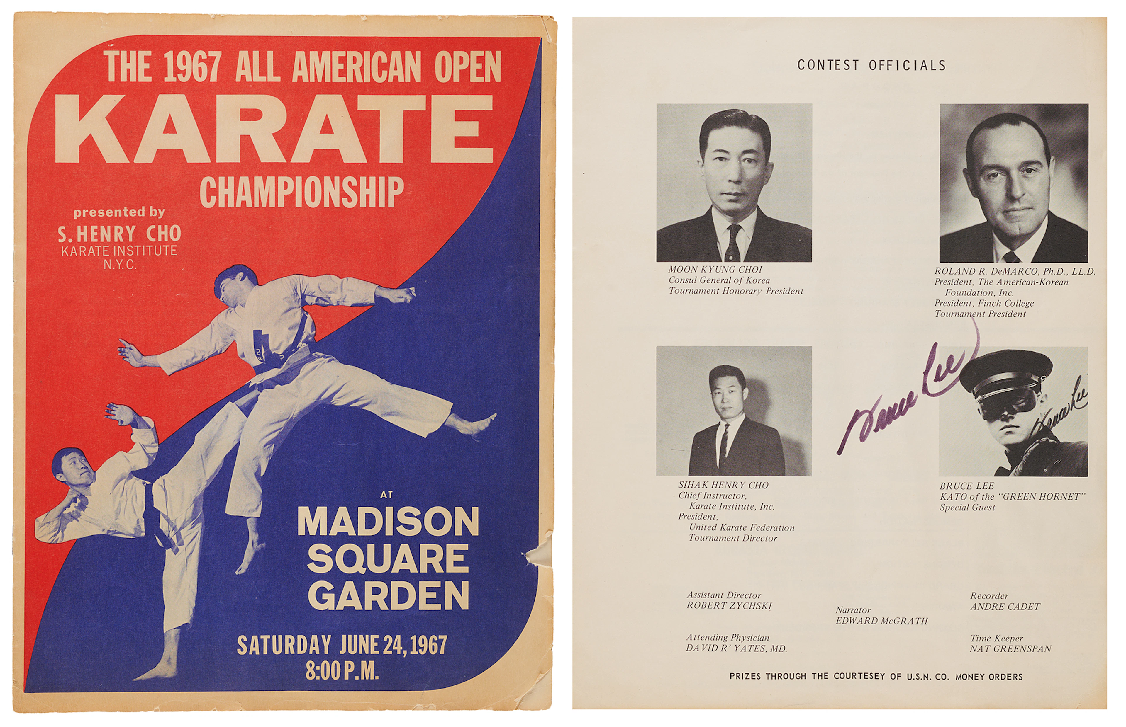 Bruce Lee Signed 1967 All American Open Karate Championship Program