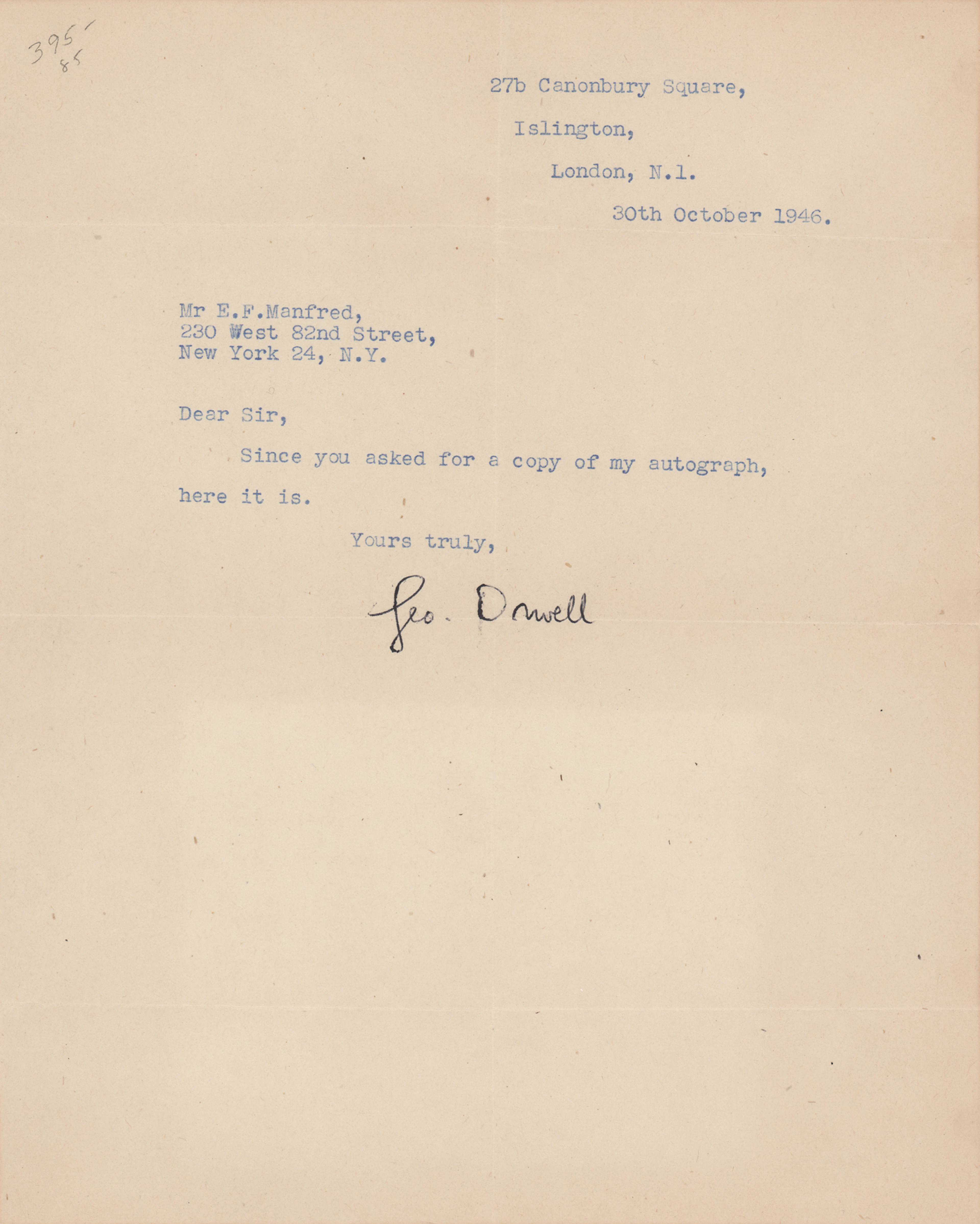 George Orwell Typed Letter Signed: "Since you asked for a copy of