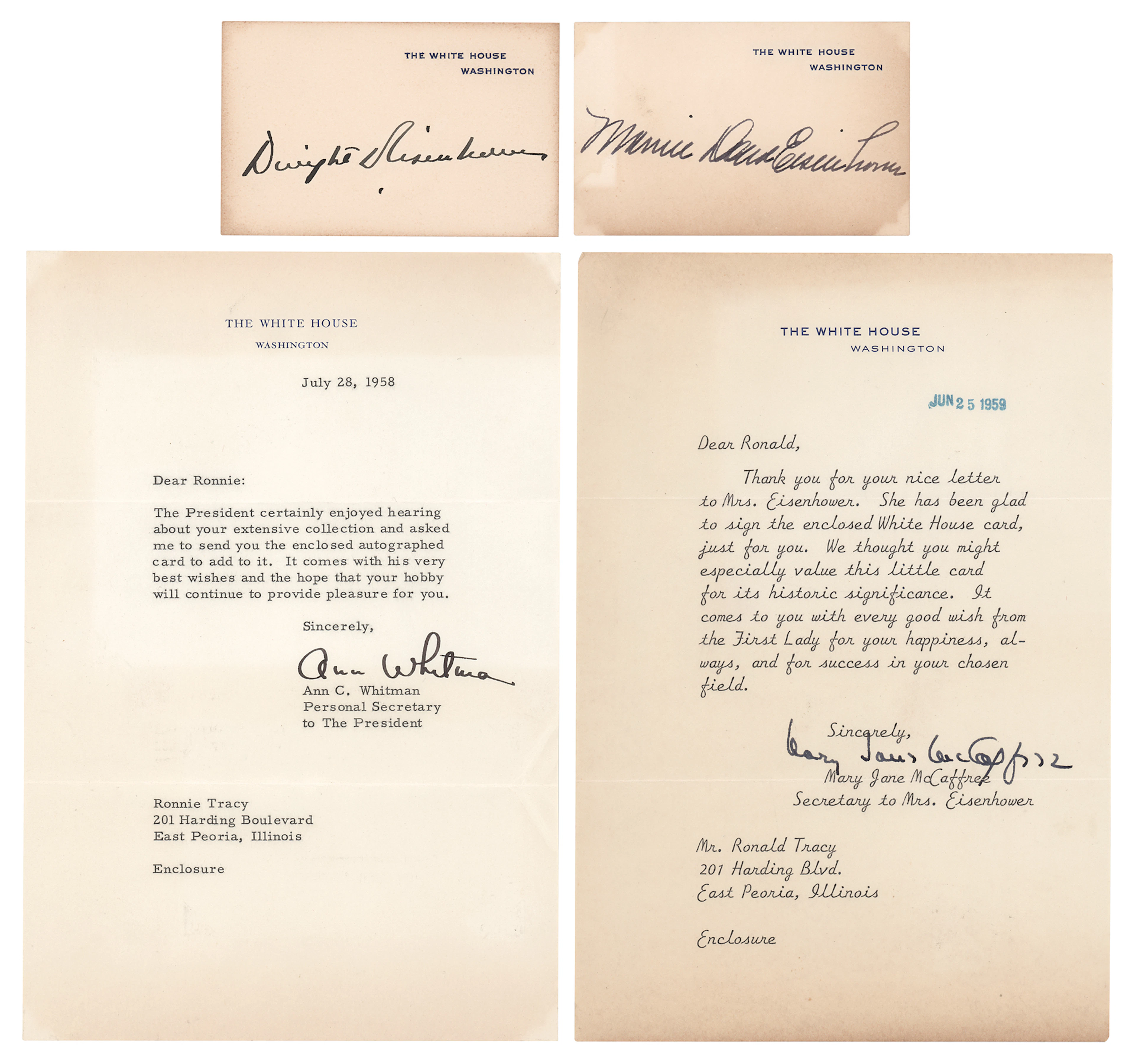 Dwight and Mamie Eisenhower (2) Signed White House Cards