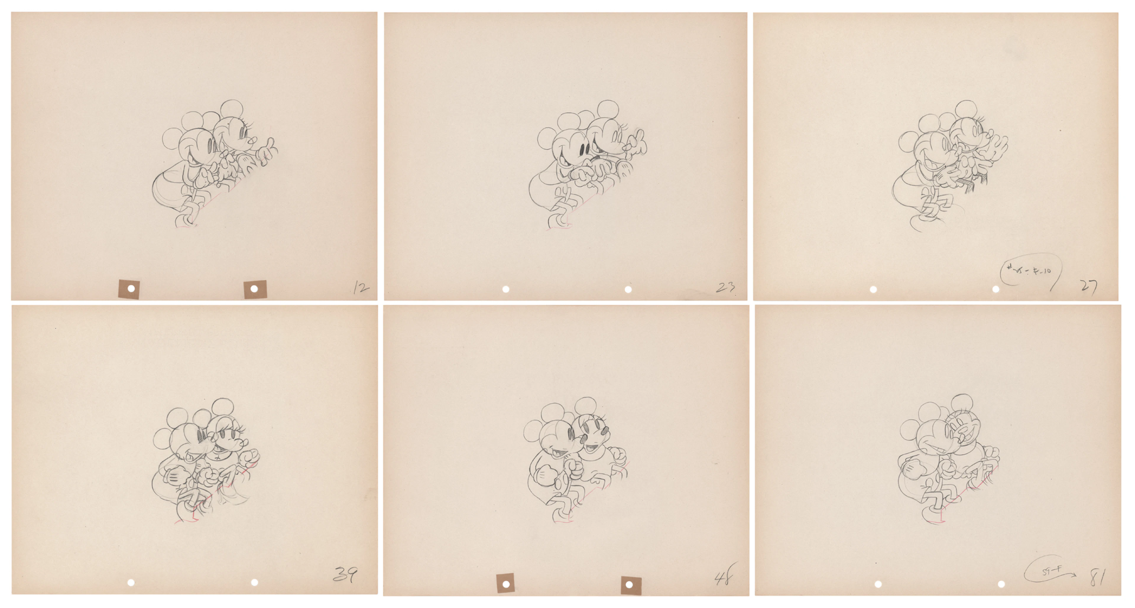 Mickey Mouse and Minnie Mouse production drawings (6) from Puppy Love