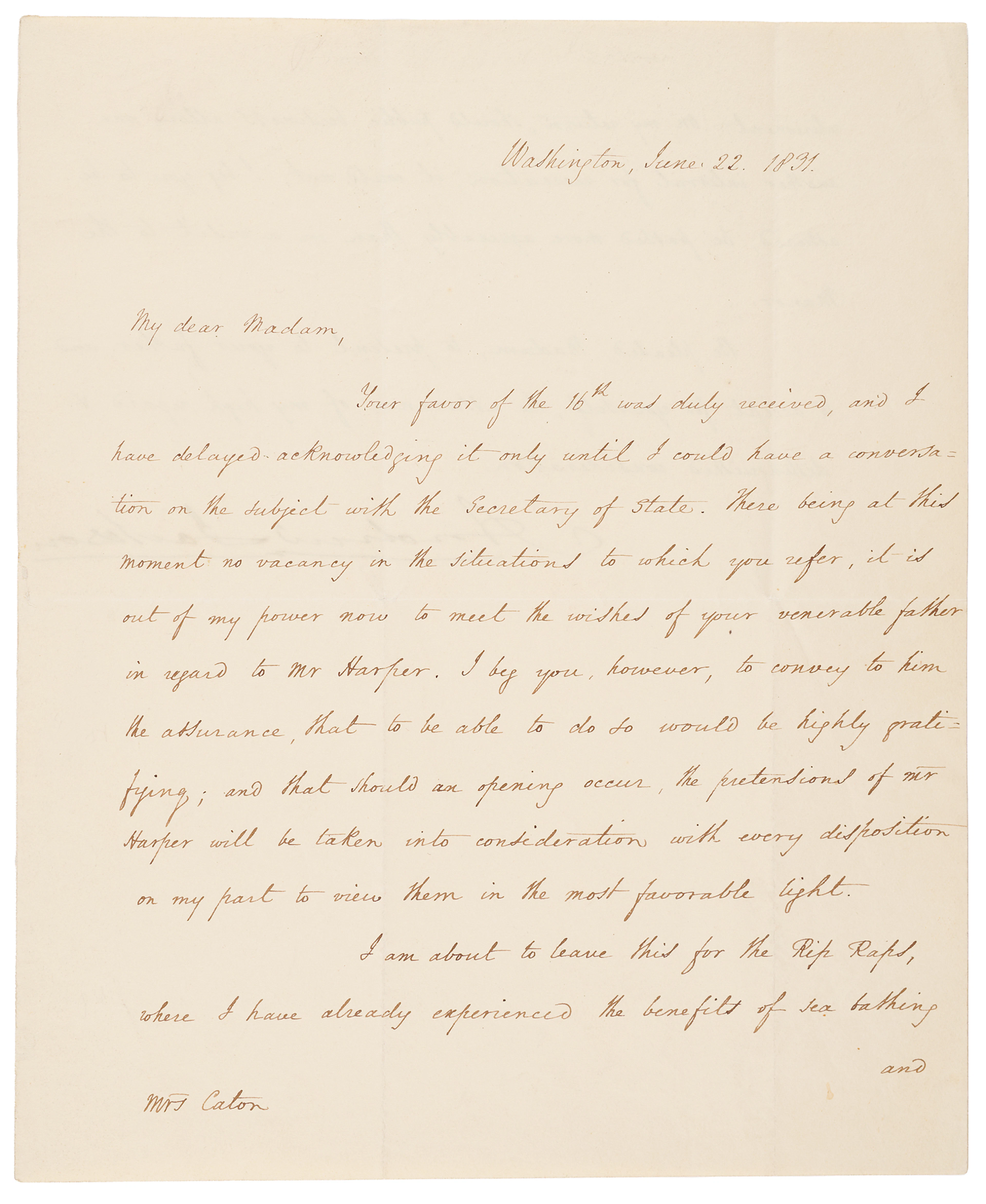 Andrew Jackson Letter Signed as President on a Government Appointment