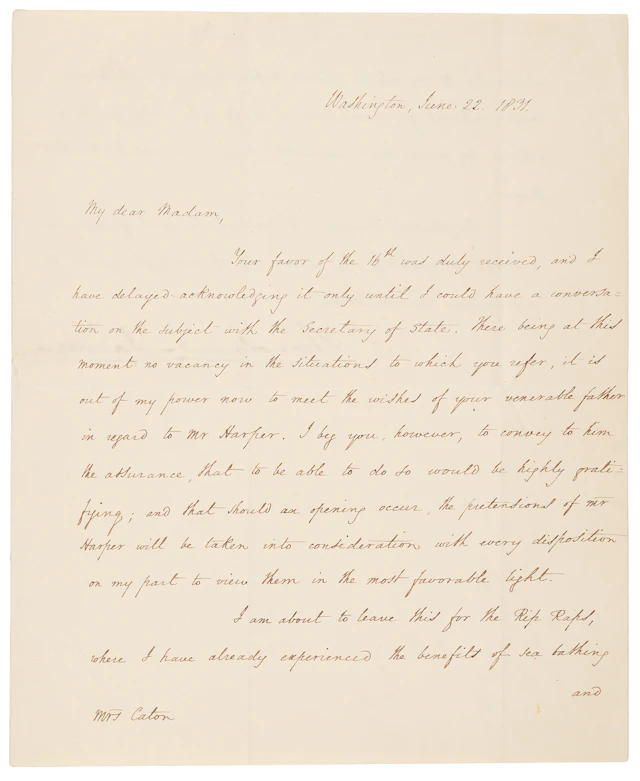 Andrew Jackson Letter Signed as President on a Government Appointment