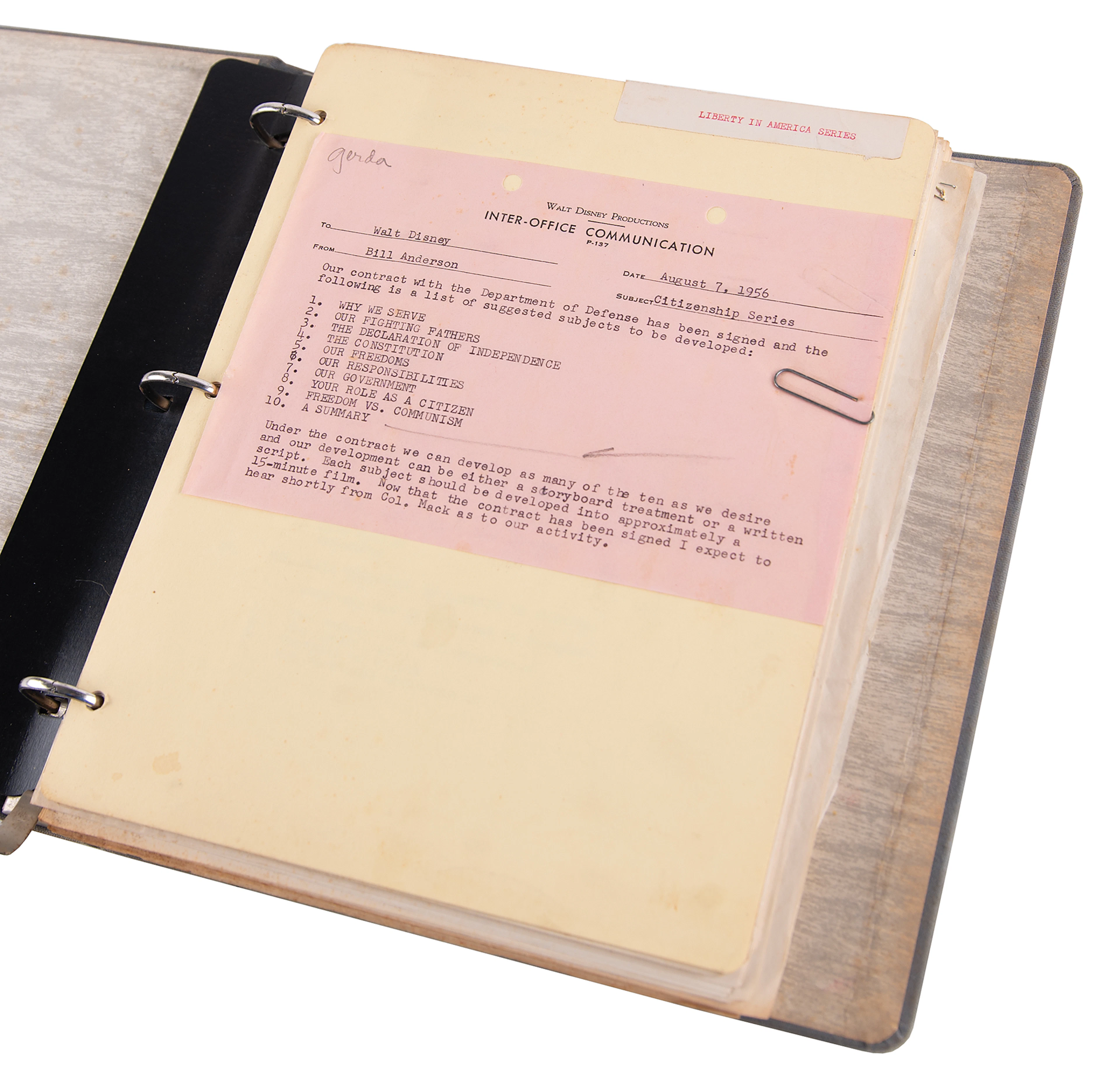 Walt Disney Studios: 'Liberty in America Series' Research Binder (c. 1956)