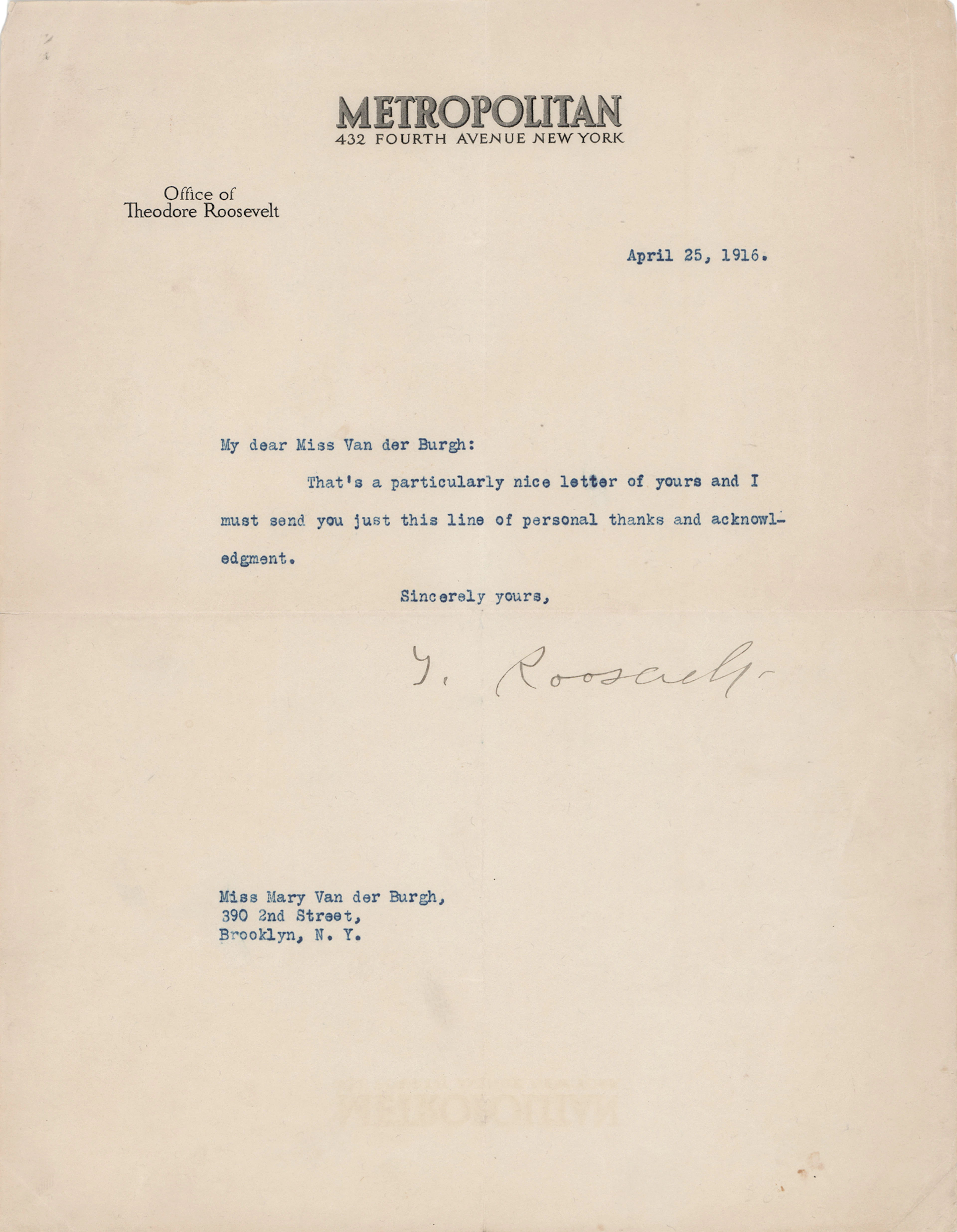 Theodore Roosevelt Typed Letter Signed