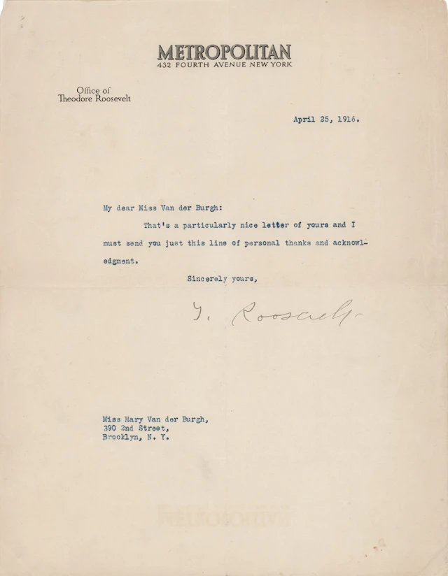 Theodore Roosevelt Typed Letter Signed
