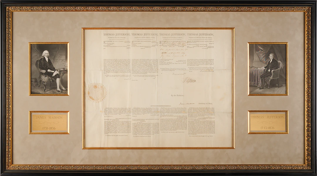 Thomas Jefferson and James Madison Signed Four-Language Ship's Passport