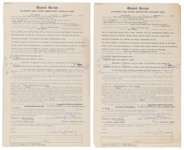 Desi Arnaz (2) Documents Signed for the Purchase of a Beverly Hills Mansion