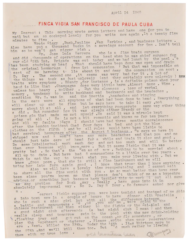 Ernest Hemingway War-Dated Typed Letter Signed to His Future Wife