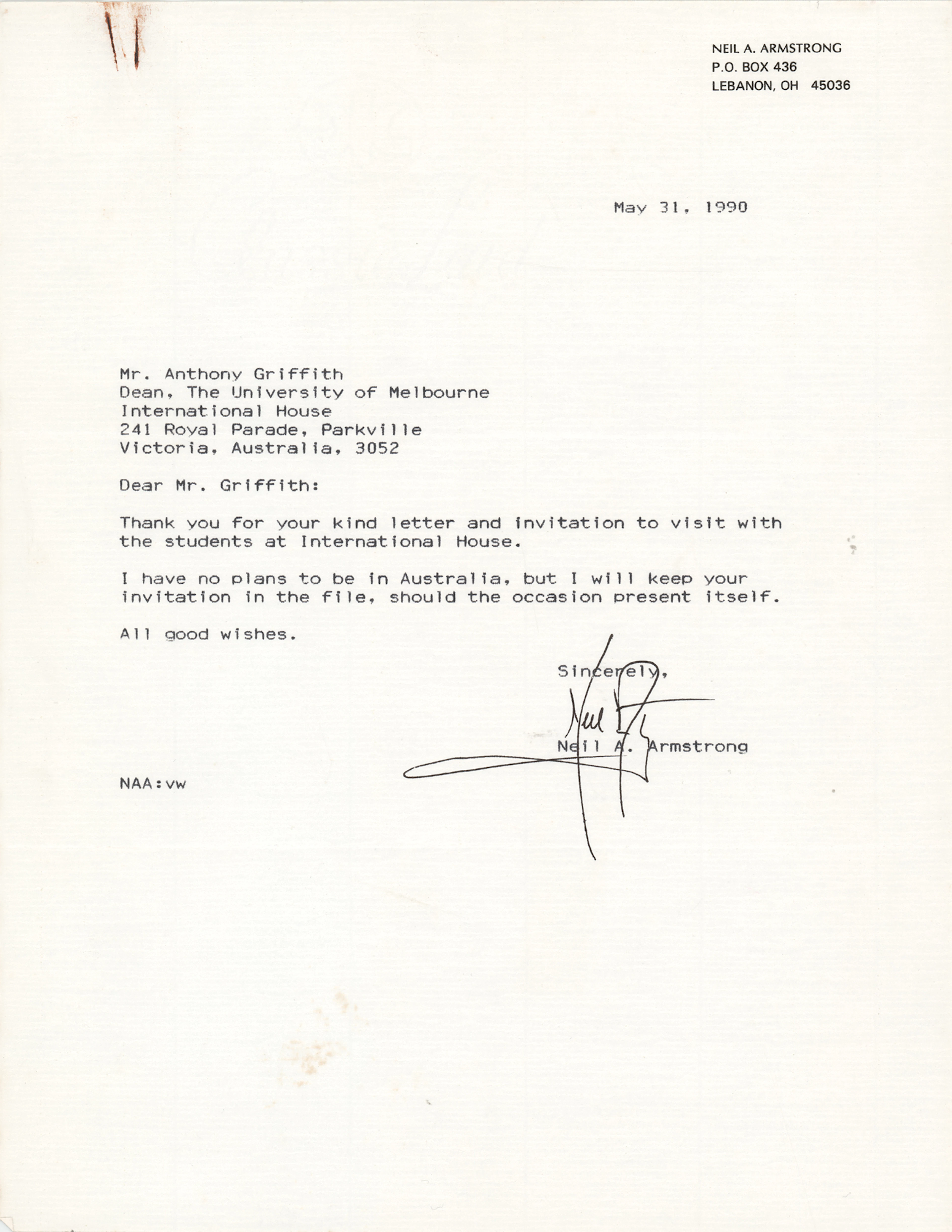 Neil Armstrong Typed Letter Signed
