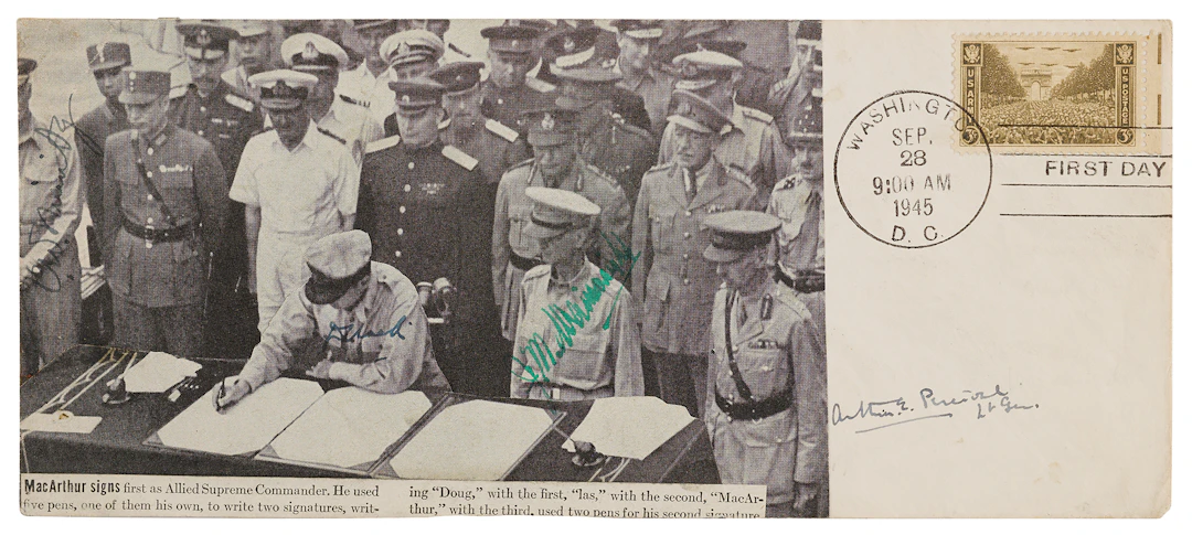 Japanese Surrender: Nimitz, MacArthur, Wainwright, and Percival Signed