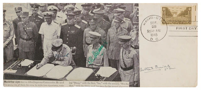 Japanese Surrender: Nimitz, MacArthur, Wainwright, and Percival Signed