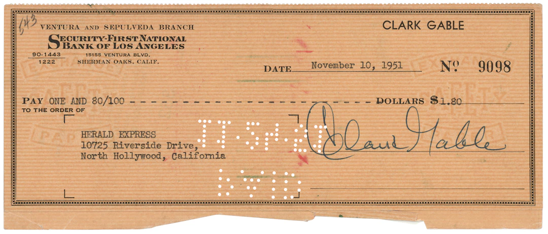 Clark Gable Signed Check