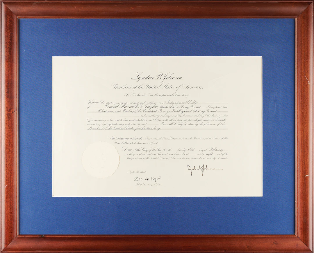 Lyndon B. Johnson Document Signed as President, Appointing Gen. Maxwell
